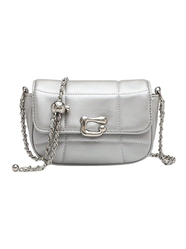 SweatyRocks Women's Mini Crossbody Bags Y2K Metallic Quilted Shoulder Purses with Chain Strap