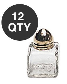 Mini Salt & Peppper Shakers Shaker, Cube Shape, Polished Gold Top, Glass Body - 1 Dozen