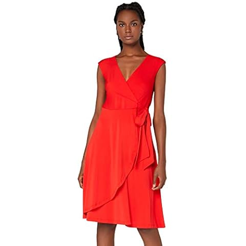Amazon Brand - TRUTH & FABLE Women's Jersey Wrap Dress, Red (Red), 12, Label:M Cover