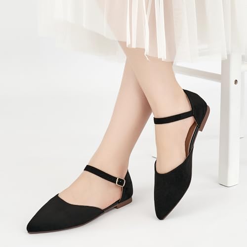 Womens Flats Dress 2025: Dressy Pointed Toe Ballet Shoes Ankle Strap Comfortable Casual Footwear for Work Wedding Dating2