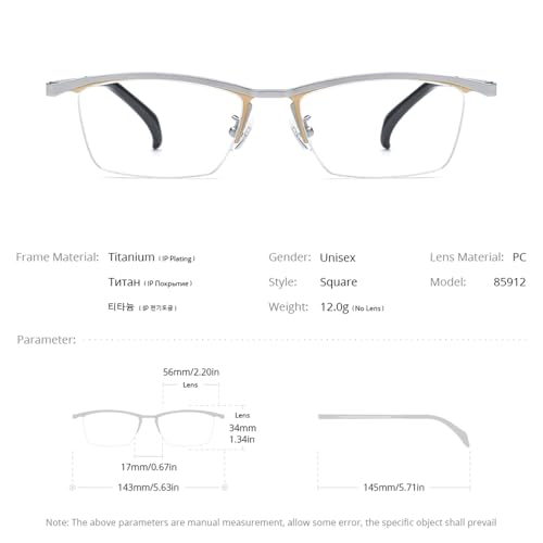 Image of FONEX Pure Titanium Glasses Frame Men Semi Rimless Square Eyeglasses Eyewear DTX416