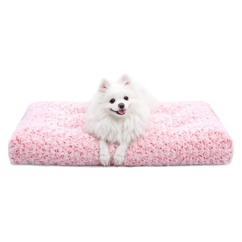 Image of KSIIA Washable Dog Bed Medium Size Dog Crate Bed Plush Pet Mat 29 inchx21 inch Pink | Deluxe Plush Comfy Kennel Pad, Anti-Slip Bottom,Deep Sleeping Mat for Medium Dogs,Machine Washable for Easy Cleaning