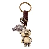 CONGARTENO Auto Schlüsselanhänger Schwein in Braun Kreativer Taschenanhänger aus Geflochtenem Leder Modischer Schlüsselanhänger für Damen und Herren Autoschlüssel und Rucksack Deko