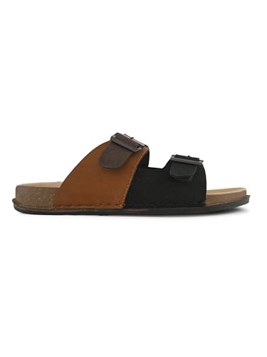 Image of STANPHORD mens Men Sandals Stanphord Men's Brown & Tan Adjustable Buckle Comfort Sandals | Lightweight Slip-On Open Toe Casual Sandal with Cushioned Footbed & Anti-Slip Sole for Daily Wear, Walking & Summer - TPAI 14827 BROWN-9