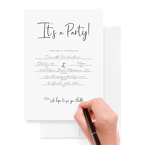 Bliss Collections 25 Invitations With Envelopes For All Occasions, Modern Caligraphy Invites Perfect For: Weddings, Bridal Showers, Engagement, Birthday Party Or Special Event, Fill In Rustic Invites #TOP2