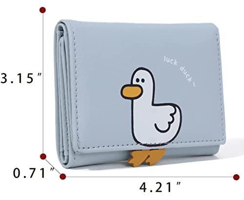 Yajama Women Wallet Cute Duck Rabbit Small Trifold Credit Card Case Organizer Id Window For Teen Girls (Blue Duck) #TOP7
