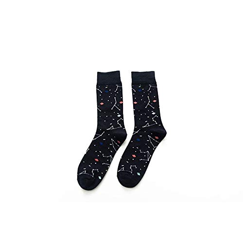 Komener Men Socks Calcetines suaves ocasionales de los hombres del modelo de la constelación Medias respirables (Color : Black, tamaño : 41-46yards)
