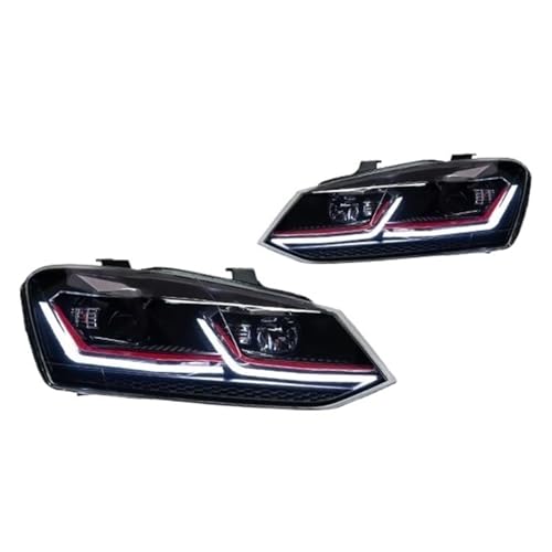 Himwqfuh Feux Avants Voiture Pour VW Pour Polo 2011-2018 Phares Avant À LED Avec Feux Jour Clignotants Feux Route Et Lentilles Projection Angel Eyes Phares...