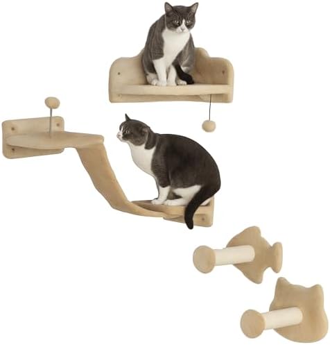 PawHut Juego de Estanterías para Gatos de 4 Piezas Rascador de Pa...