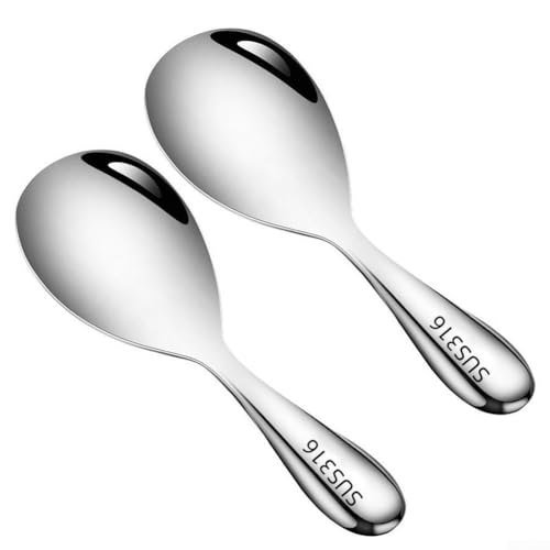 Cucchiaio da riso in acciaio inossidabile, 20,5 x 7 cm, ispessito, antiaderente, manico ergonomico per una presa comoda, confezione da 2 utensili da cucina (argentato, lavabile in lavastoviglie)