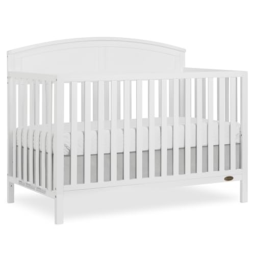 EVOLUR Dream On Me Storybrooke 5-in-1 Convertible Full-Size Baby Crib in White, GreenGuard Gold & JPMA, Convert to Toddler, Day & Full-Size Bed Sustainable Pinewood, 3 Mattress Heights