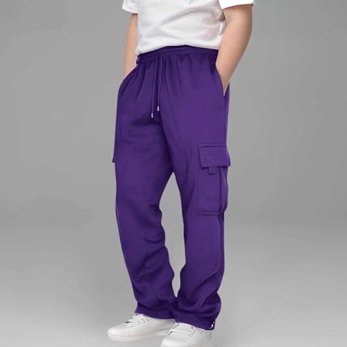 Boys Cargo Sweatpants Open Bottom Elastic Waist Baggy Joggers Casual Pants with Pockets for Hiking Athletic Workout 3-14Years3