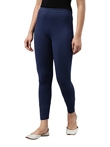 Image of GO COLORS Women Light Navy Mid Rise Cotton Ankle Length Leggings - XL