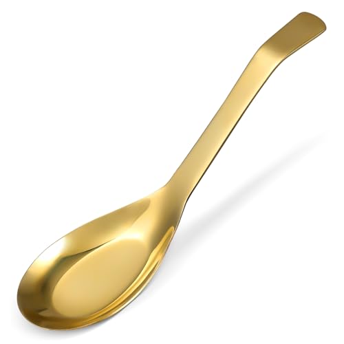 OUNONA Brass Soup Spoon Heat Resistant Long Handle Ladle for Serving Sauce Heavy Duty Design with Smooth Finish for Home Kitchen Cooking and Soups