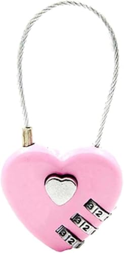 Image of Pink Combination Lock, 3 Digit Heart Shaped Wire Rope Padlock for School Gym Locker, Sports Locker, Fence, Toolbox, Case, Hasp Storage Combination Padlocks