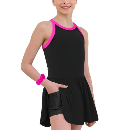 MODAFANS Girls Tennis Golf Dress Sleeveless Athletic Pleated Outfits Sets Built in Shorts with Pockets