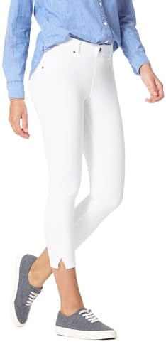 HUE Women&#39;s Essential Denim Capri Leggings with Pockets and Side Slits, Comfortable Pull On Pants