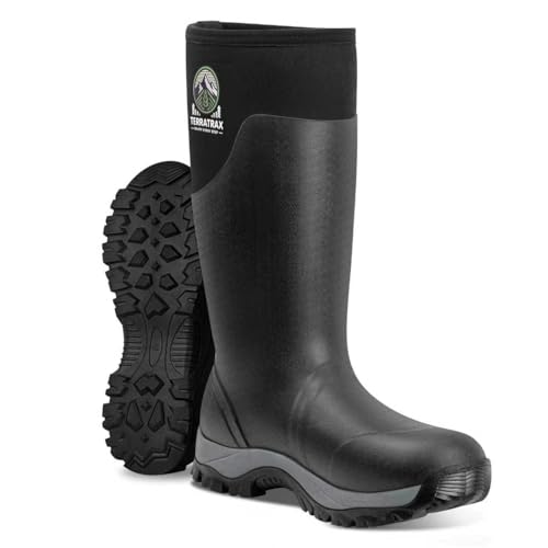Image of Men's Waterproof Rubber Boots - 6mm Neoprene, 15 inch Shaft, Dual-Sole Anti-Fatigue Rain & Mud Boots for Farm & Wet Work, Fishing, Irrigation - Lightweight Soft Toe