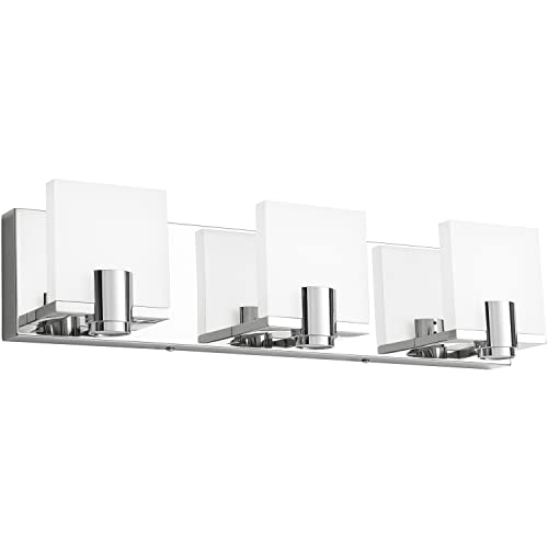 SOLFART Bathroom Vanity Light Fixtures Dimmable Led Vanity Light Modern Chrome Bathroom Lights Over Mirror 3 Lights(with Spotlights) S9992-3