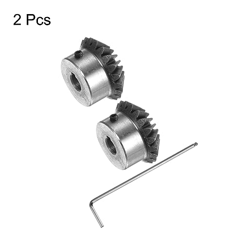 Image of HARFINGTON 2pcs Bevel Gear 2M 20 Teeth 10mm Shaft Hole 1:1 Tapered Pinion Gear with 4mm Keyway 45# Steel 2 Module 90 Degree Steering Gear with M5 Fixing Hole, for Hardware Mechanical Rotation