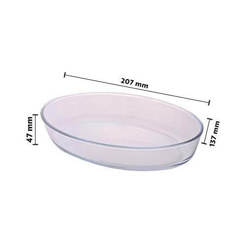 Image of Borosil Oval Baking Dish, 700ml, Transparent & Glass Mixing Bowl with lid, 1.3 L, Oven and Microwave Safe Combo