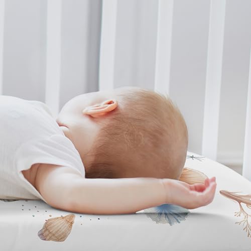 Image of Sweet Jojo Designs 2-Piece Baby Bassinet Sheets Set (Ocean Seashells) for Girls or Boys, Infant Newborn Nursery, Oval, Rectangle & Hourglass Mattress (Gender Neutral, Nautical, Beach Theme, Starfish)