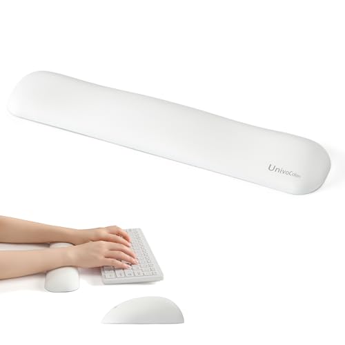 Image of UnivoColors Design-Medium Wave Keyboard Wrist Rest of Medium, Artificial Sheepskin+Memory Foam+Ergonomic+Anti-Slip Gel, Resilience Support During Work and Gaming,Keyboard Accessory,White