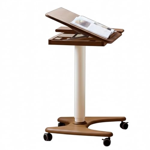 Image of 31.5in Mobile Standing Desk, 30-43.3in Rolling Desk Adjustable Height, Two-Piece Desktop with Tilting Top (0-70), on Wheels, Home Offices, Apartments, Bed & Sofa, Walnut Color