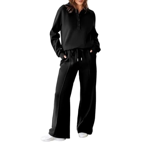 Aleumdr Women's 2 Piece Outfits Sweatsuit Oversized Sweatshirt Wide Leg Sweatpants Matching Lounge Set 2024 Black Large Cover