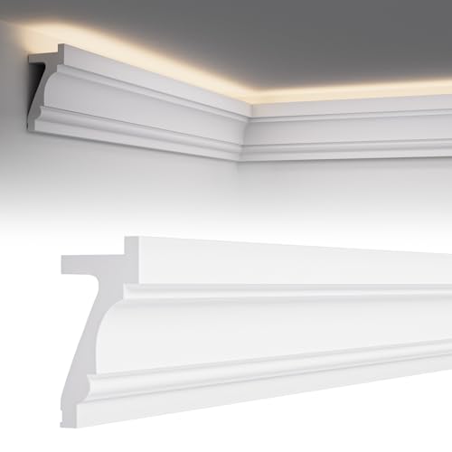 10 Pack 39.37(Total 32.8 Ft) Ceiling Crown Molding with LED Duct Kit White Decorative Crown Moulding Trim for Seamless Ambient Accent Lighting Easy LED Trim Moulding Strip Installation