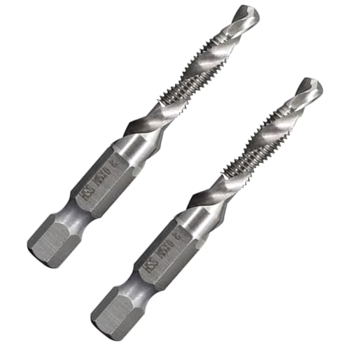 Vroxdrez 2pcs Foret et Taraud Combinés, tige hexagonale 1/4 M6 x 1 métrique en acier rapide non revêtu 4341 outil de taraudage de forage à flûte en spirale