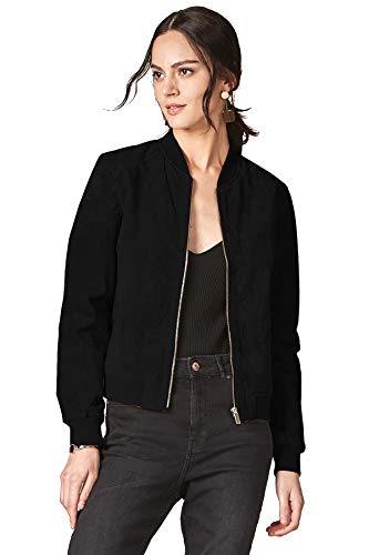 Escalier Women's Leather Bomber Jacket Zip up Suede Quilted Biker Coat Black 2XL