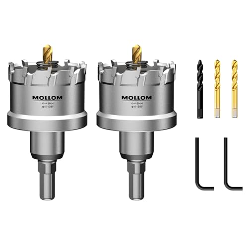 Mollom 1-5/8" (41mm) 2Pcs Heavy Duty Carbide Hole Saw with 3 Pilot bit