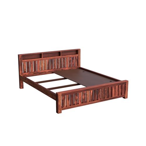 Image of Solid Sheesham Wood King Size Bed Without Storage | Wooden Double Bed Cot Bed for Bedroom Furniture | Palang Double Bed for Hotels | Honey