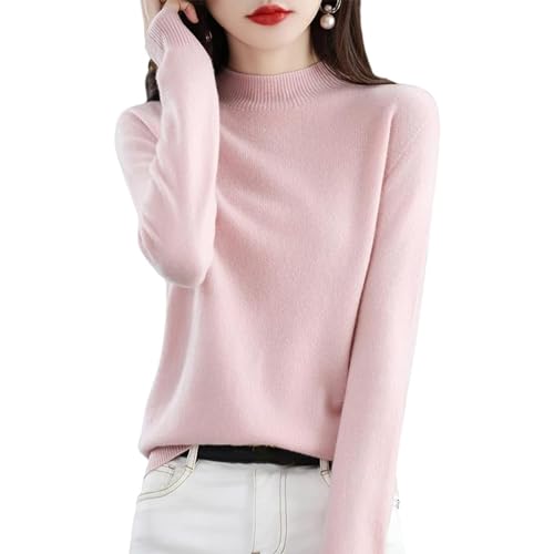 CzooM Suéter De Punto De Lana De Cachemira Para Mujer, Jersey De Medio Cuello Alto, Suéter Cálido Básico (Color : Pink, Size : S)