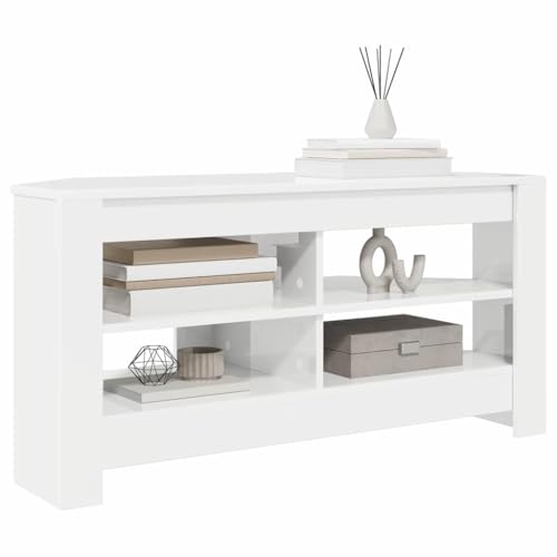 vidaXL MeubleTVd'Angle Blanc Brillant 102 x 40,5 x 45 cm, Armoire d’Angle rectangulaire Moderne, Meuble TV Compact, Rangement Pratique pour Salon Minimaliste