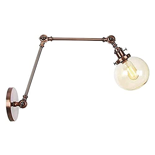 Aplique de Pared Europeo lámpara de Pared Industrial con Brazo oscilante en, Accesorio de Metal, Aplique de Lectura de Bronce, iluminación e27 con Pantalla de Vidrio Globo, Apliques de Montaje en