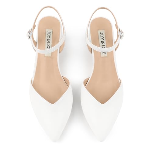 Image of JOY IN LOVE Women's Pointed Toe Kitten Heel Pumps, Ankle Strap Low Heel Work Dress Shoes
