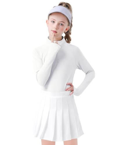 Soneven Girls Long Sleeve Golf Polo Shirts Quick Dry UPF50+ Equestrian Tennis Tops with Thumb Holes for Age 5-16 Years