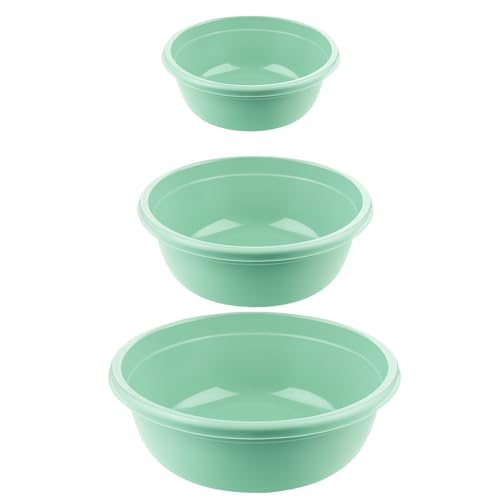 BORNSHINE Set de 3 Palanganas Redondas de Plástico sin BPA – Bacineta de Plástico 5 L, 7,5 L y 10,5 L – Barreños Grandes, Palangana Multiuso para Lavado, Limpieza y Jardín (Verde)