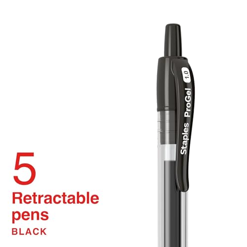 Image of STAPLES ProGel Retractable Gel Pen, Bold Point, 1.0mm, Black Ink, 5 /Pack
