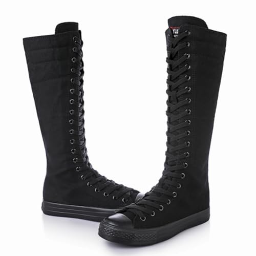 Women's Tall Canvas Boots Fashion Knee High Lace Up Punk Tall Boots Side Zip Dancing Sneakers for Bicycling Casual Wear4