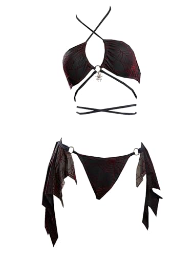 MEOWCOS Pretty Crawler Gothic Swimsuit Spider Web Design Dark Style