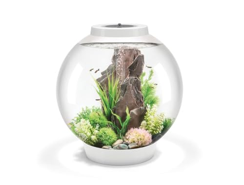 Image of biOrb Classic 60 Acrylic Aquarium White, MCR Multi-Colour Remote LED Lighting, Classic Fishbowl Fish Tank with 5-Step Filtration System, Easy Setup, With Air Pump, Filter Cartridge, Ceramic Media