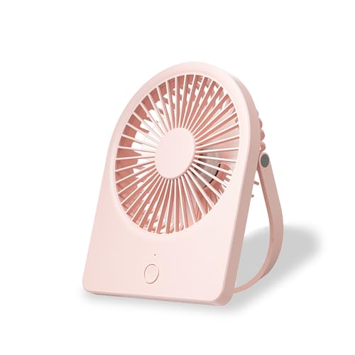 FUNJEO F125 Ventilador de mesa, de pared, potente, 3 velocidades, recargable, luz nocturna cálida, para trabajo/camping/estudio (rosa, sin pantalla digital)