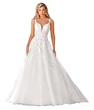 yinyyinhs Lace Tulle Wedding Dresses for Bride Plus Size Spaghetti Straps Bride Dress for Women 2025 Long V-Neck Sleeveless Wedding Gowns White US26