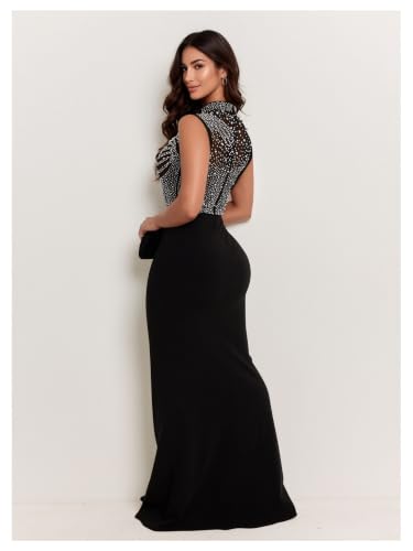 Image of PORRCEY Women's Sexy Rhinestone Lace Sheer Mesh Formal Evening Dress