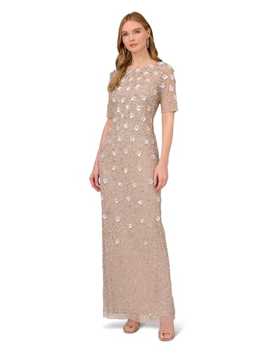 Image of Adrianna Papell Womens Beaded Long 3D Floral Dress