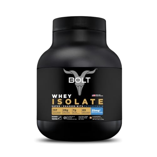 Image of Bolt 100% Whey Isolate Powder | 28g Protein Per Scoop, 7G BCAA | Piedmont Chocolate | 69 Servings | 5lb,2.268kg | Muscle Recovery | Lean Muscle Support | Fast Absorption |Gluten-Free | Easy to Digest