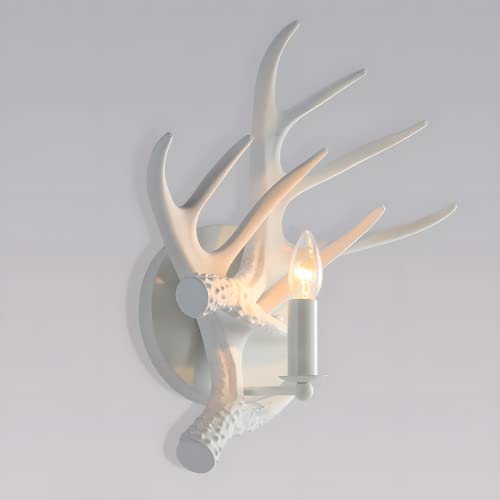 Deer Antler Wall Lamp, Bigmaii Modern Classic Faux Antler Light Fixture Industrial Rustic White Candle Wall Sconce Lighting For Living Room Bedroom - 17" #TOP4